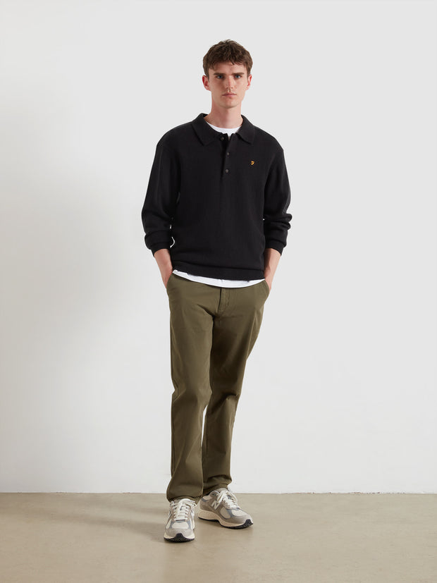 Matson Knitted Long Sleeve Polo Shirt (Black) Styled