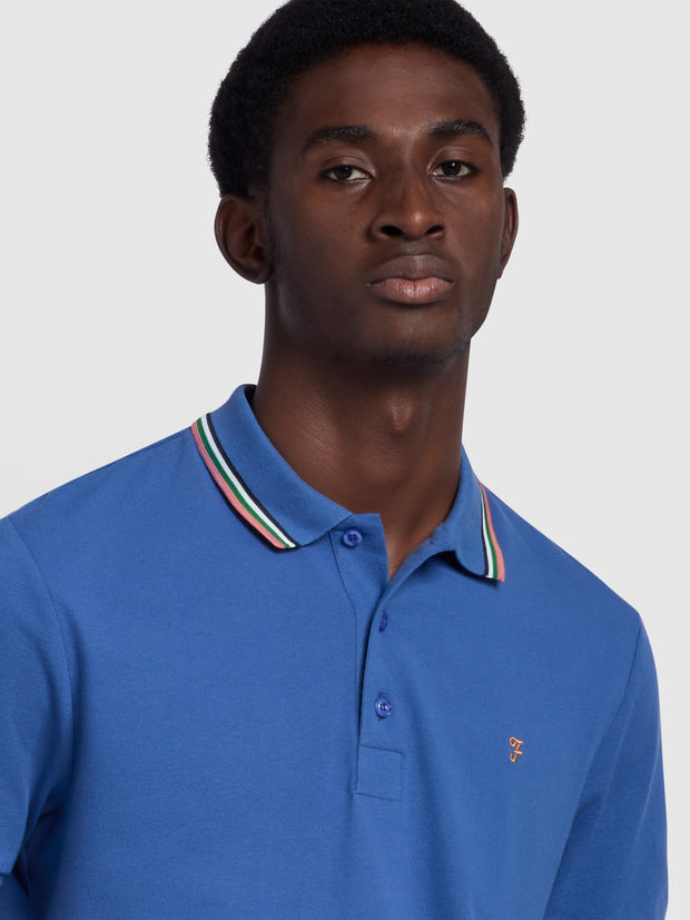 Alvin Regular Fit Tipped Collar Polo Shirt In Steel Blue