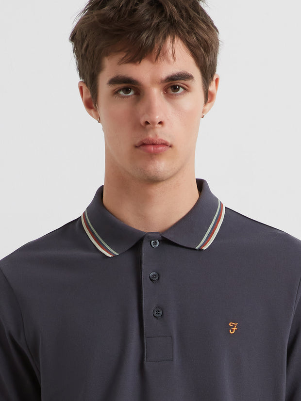 Elton Tipped Polo Shirt (Submarine Grey) Detail