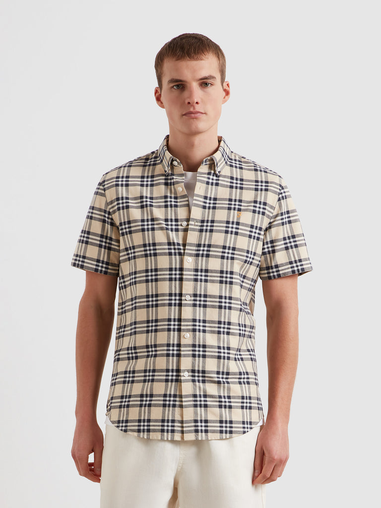 Brewer Slim Fit Check Short Sleeve Oxford Shirt Birch
