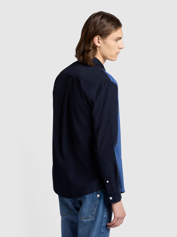 Panino Casual Fit Long Sleeve Corduroy Patchwork Shirt In True Navy