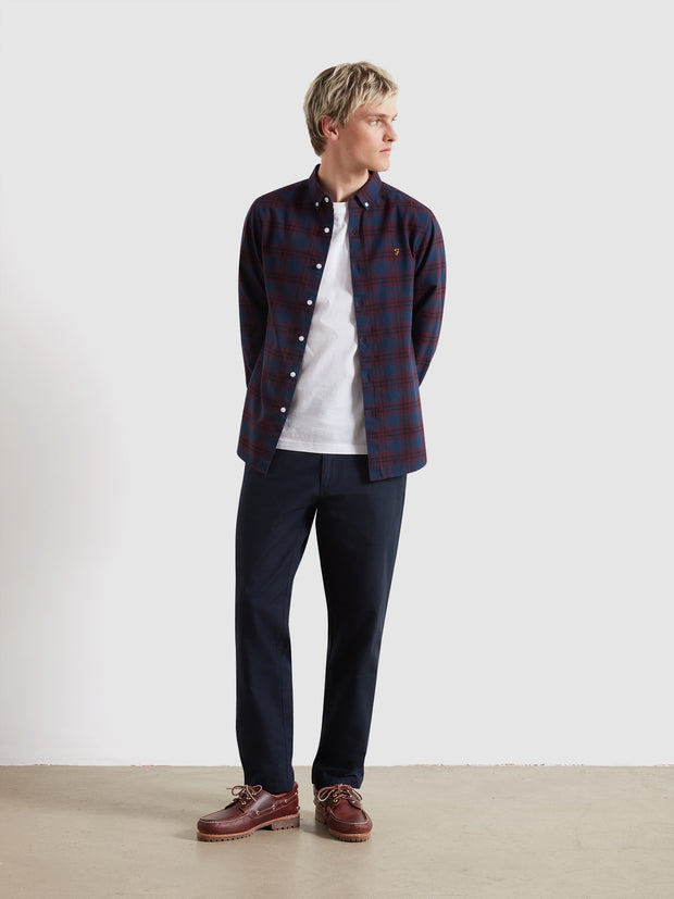 Brewer Check Oxford Shirt (Bordeaux) Styled