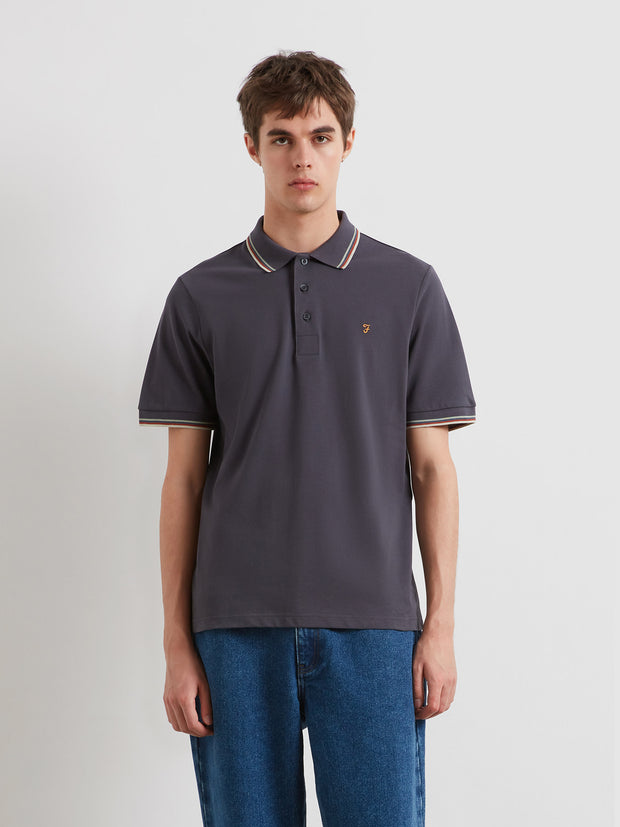 Elton Tipped Polo Shirt (Submarine Grey) Front