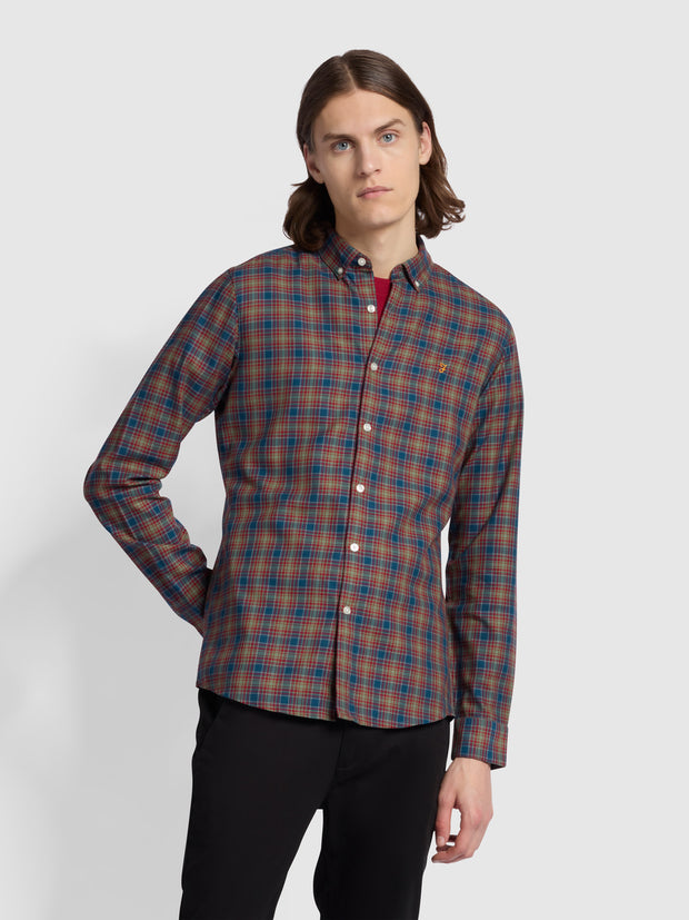 Fraser Button Down Check Organic Cotton Shirt In Sailor Blue