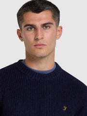 Hayes Tipped Crew Neck Jumper In True Navy