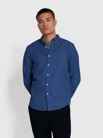 Fontella Slim Fit Long Sleeve Corduroy Shirt In Steel Blue