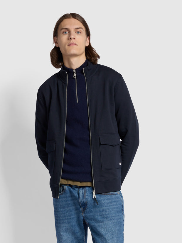 Sorrento Regular Fit Loopback Full Zip Sweatshirt In True Navy