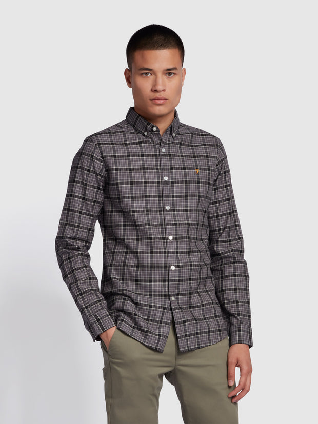 Fraser Slim Fit Long Sleeve Check Shirt In Charcoal