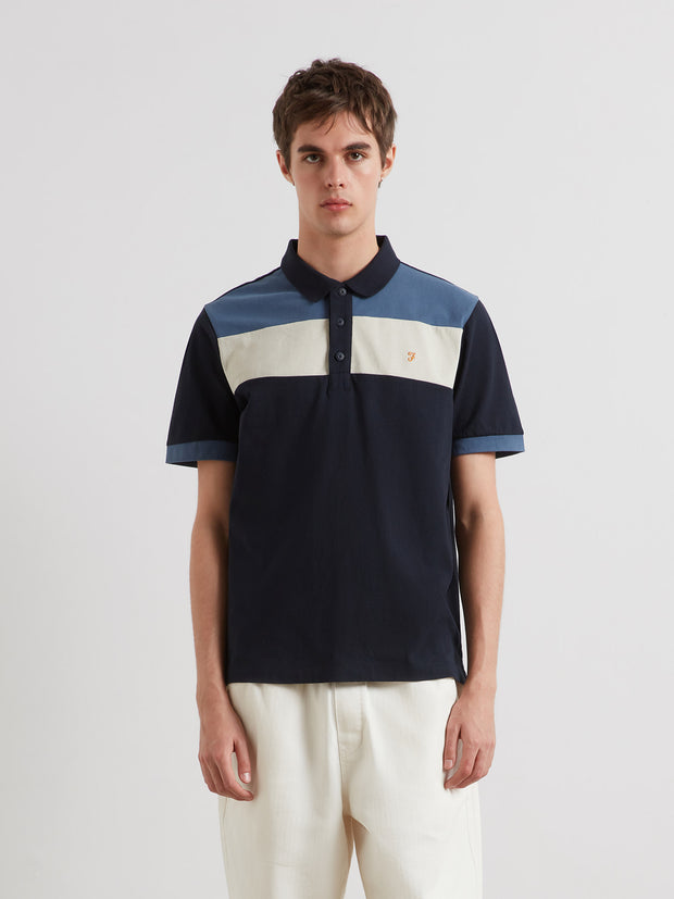 Swanside Panel Polo Shirt (True Navy) Front