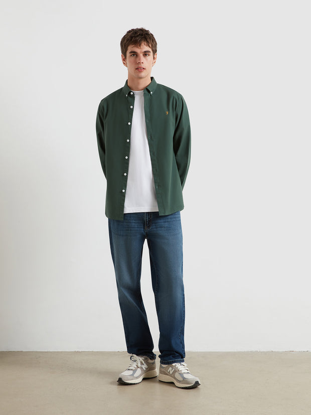 Brewer Slim Fit Organic Cotton Oxford Shirt (Poplar Green) Styled