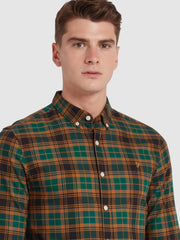 Brewer Slim Fit Check Organic Cotton Oxford Shirt In Botanic Green
