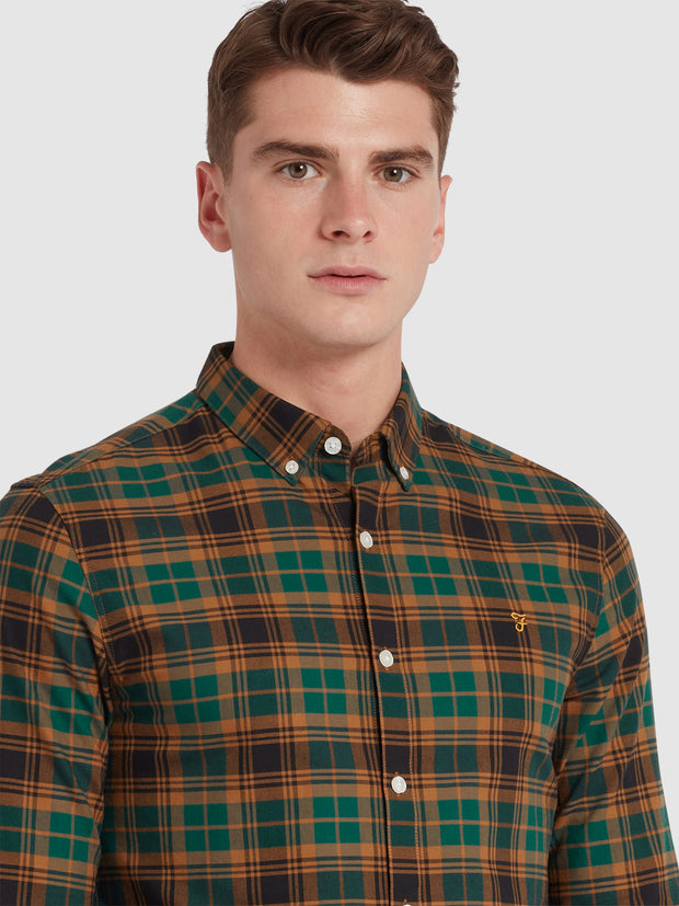 Brewer Slim Fit Check Organic Cotton Oxford Shirt In Botanic Green