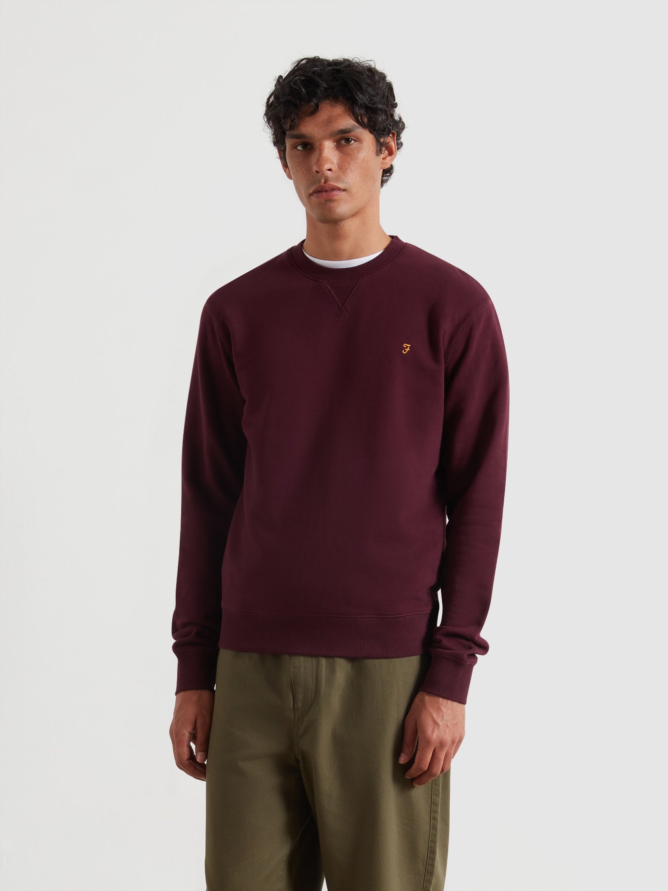 farah Tim Organic Cotton Crew Neck Sweatshirt In Bordeaux Black