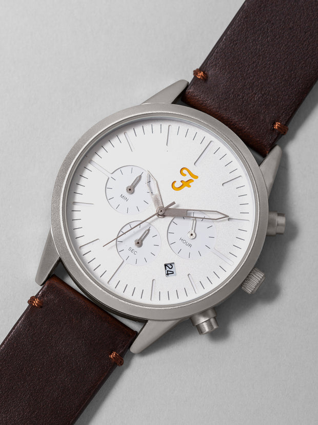 Farah Chrono Watch With Leather Strap In Chestnut