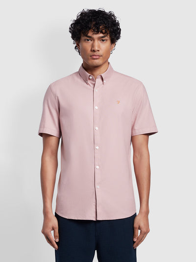 Brewer Slim Fit Organic Cotton Short Sleeve Shirt In Dark Pink