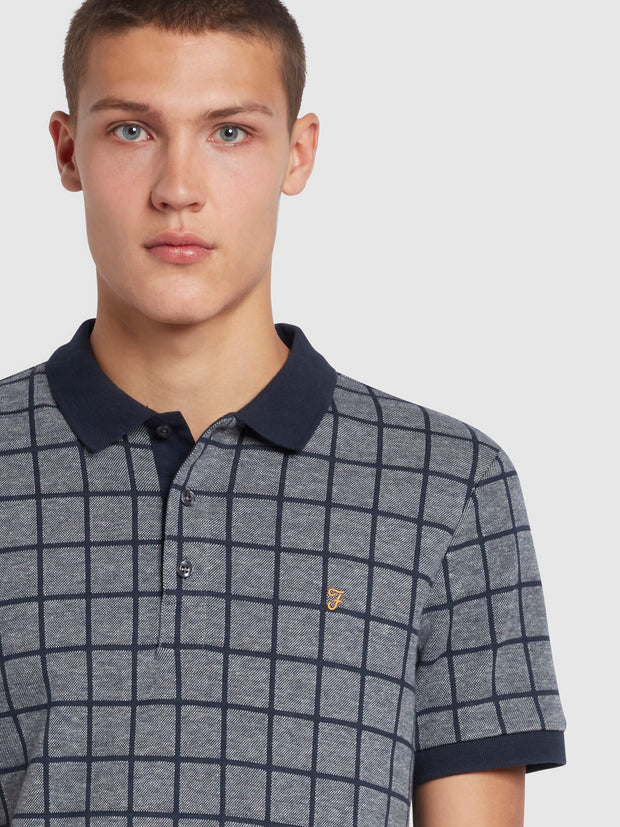 Hunningale Slim Fit Check Polo Shirt In Grey Marl