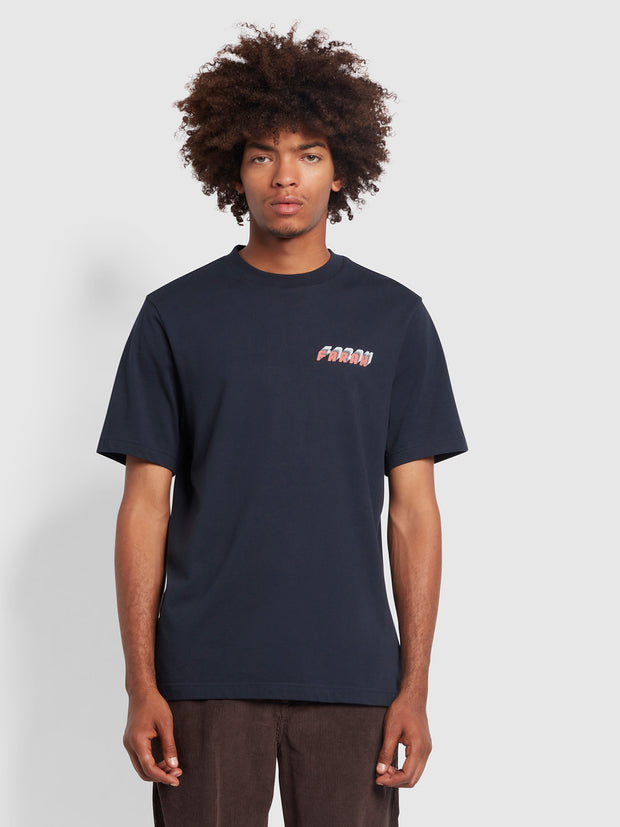 Vere Regular Fit Organic Cotton Graphic T-Shirt In True Navy