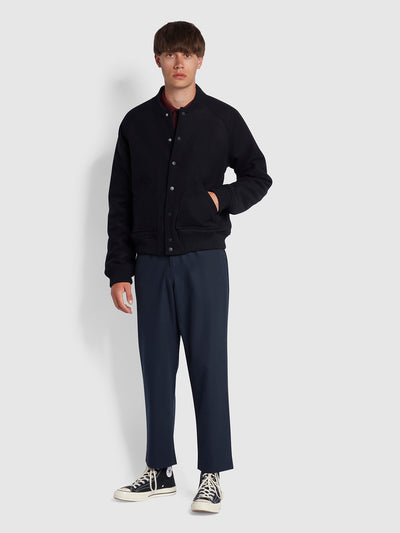 Hawtin Relaxed Fit Hopsack Cropped Trousers In True Navy
