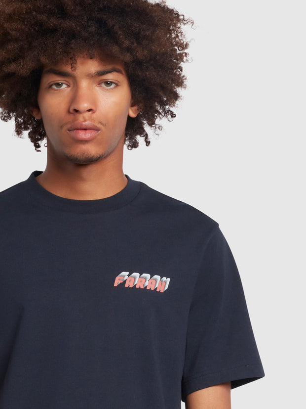 Vere Regular Fit Organic Cotton Graphic T-Shirt In True Navy