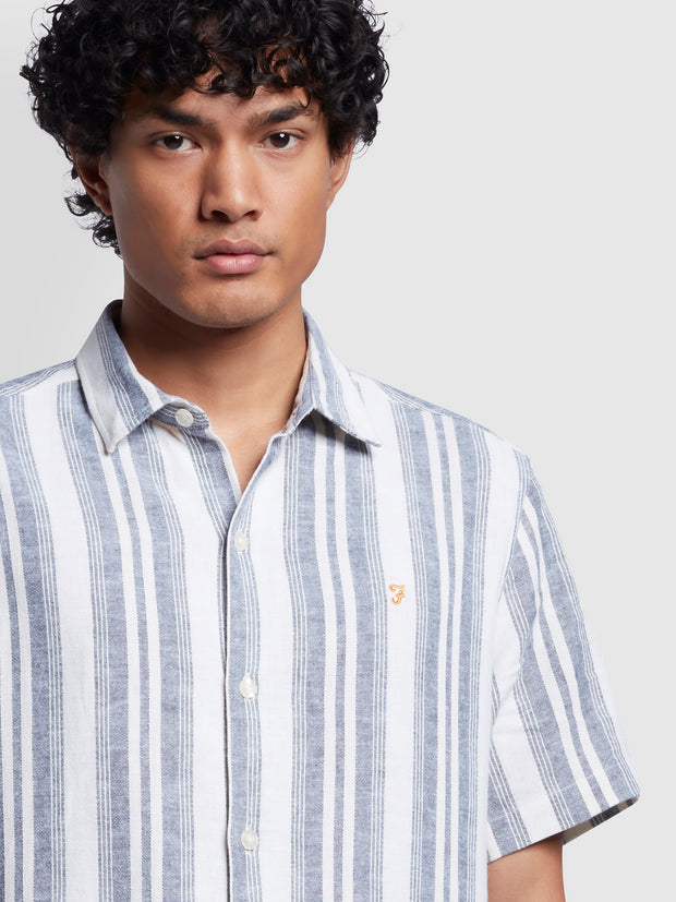 Horsemouth Casual Fit Stripe Short Sleeve Linen Shirt In Fog