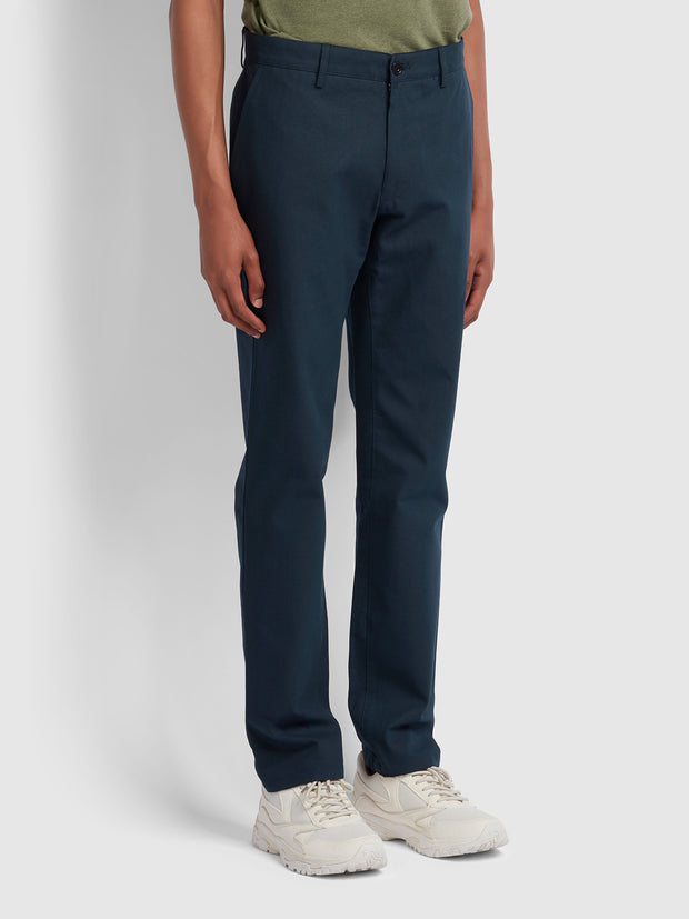 Elm Regular Fit Cotton Hopsack Trousers In True Navy