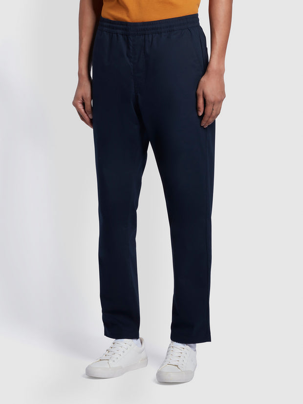 Rushmore Regular Fit Canvas Drawstring Trousers In True Navy
