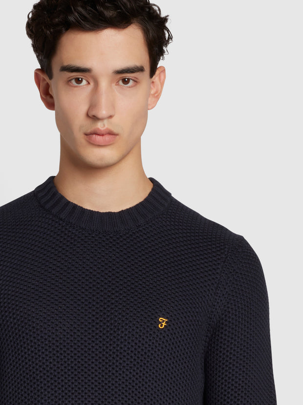 Niseko Regular Fit Honeycomb Crew Sweatshirt In True Navy