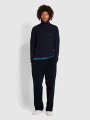 Anton Regular Fit Fisherman Stitch Roll Neck Sweater In True Navy