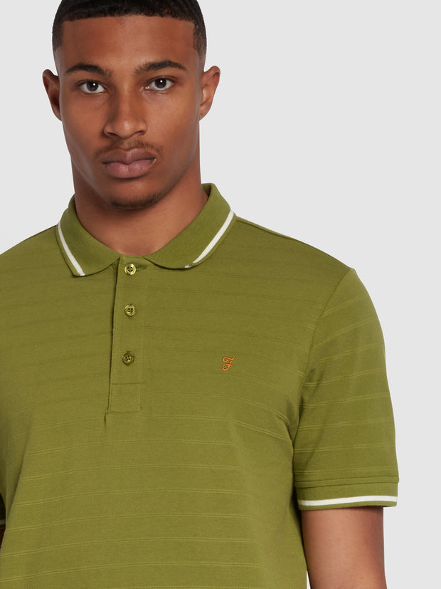 Kingston Regular Fit Pique Stripe Polo Shirt In Moss Green