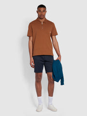 Chancery Regular Fit Zip Placket Polo Shirt In Golden Brown