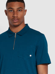 Chancery Regular Fit Zip Placket Polo Shirt In Sailor Blue