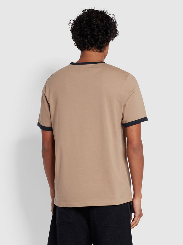 Groves Regular Fit Ringer Short Sleeve T-Shirt In Smoky Brown