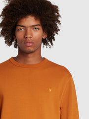 Tim Slim Fit Organic Cotton Crew Sweatshirt In Ochre Brown