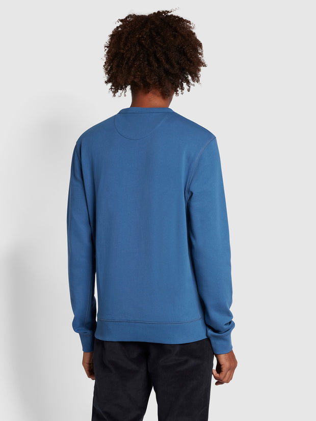 Tim Slim Fit Organic Cotton Crew Sweatshirt In Steel Blue