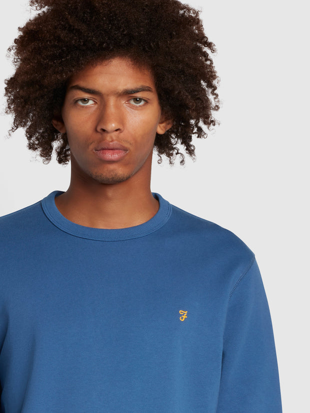 Tim Slim Fit Organic Cotton Crew Sweatshirt In Steel Blue