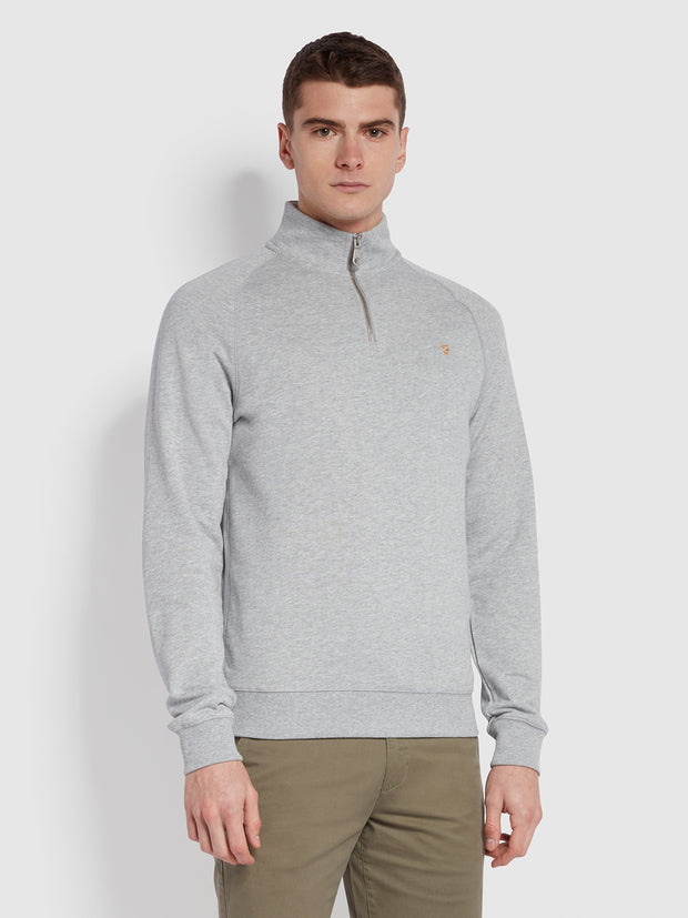 Jim Organic Cotton Quarter Zip Sweatshirt In Light Grey Marl