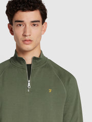 Jim Slim Fit Organic Cotton Quarter Zip Sweatshirt In Vintage Green