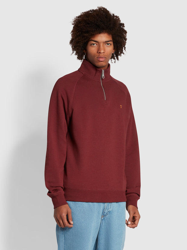 Jim Organic Cotton Quarter Zip Sweatshirt In Red Farah® Online