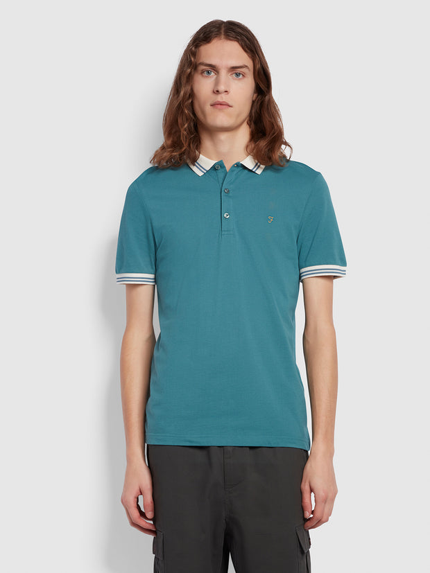 Stanton Slim Fit Short Sleeve Tipped Polo Shirt In Ocean