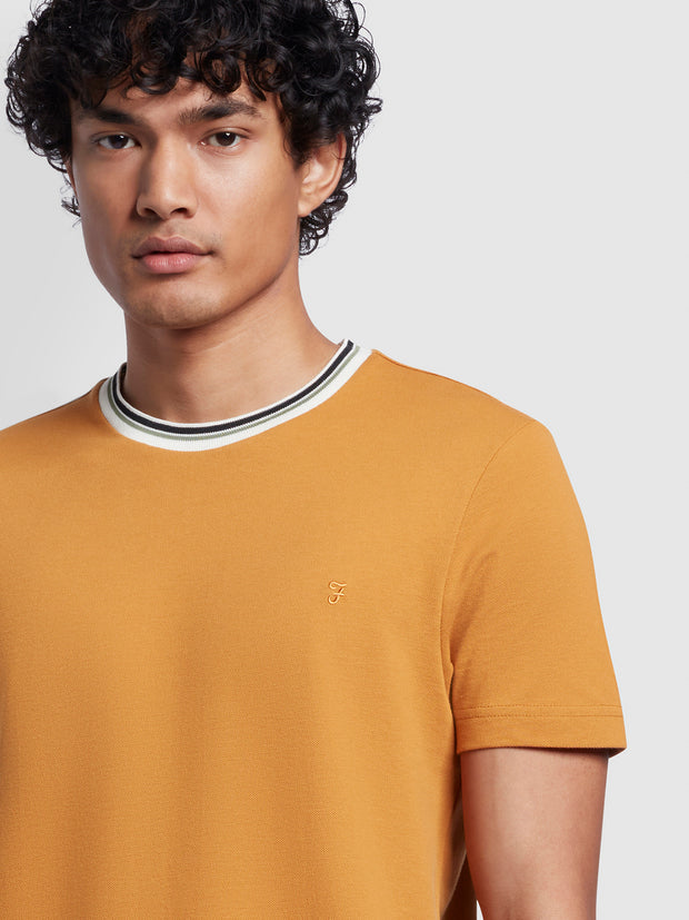 Meadows Slim Fit Short Sleeve Tipped T-Shirt In Gold