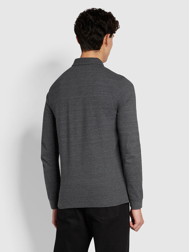 Haslam Slim Fit Long Sleeve Polo Shirt In Farah Grey Marl