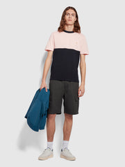 Tony Regular Fit Colour Block Short Sleeve T-Shirt In Mid Pink