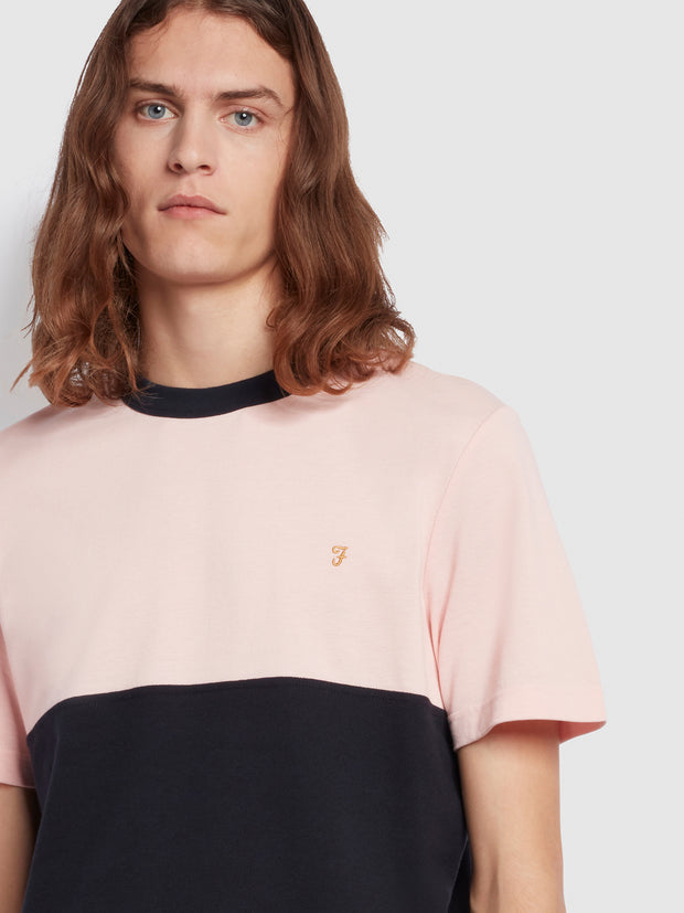 Tony Regular Fit Colour Block Short Sleeve T-Shirt In Mid Pink