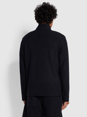 Devlin Regular Fit Towelling Half Zip Sweatshirt In True Navy