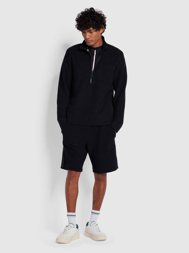 Devlin Regular Fit Towelling Half Zip Sweatshirt In True Navy