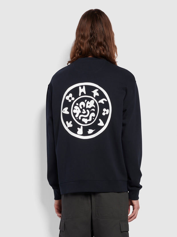 Sur Relaxed Fit Graphic Print Crew Sweatshirt In True Navy