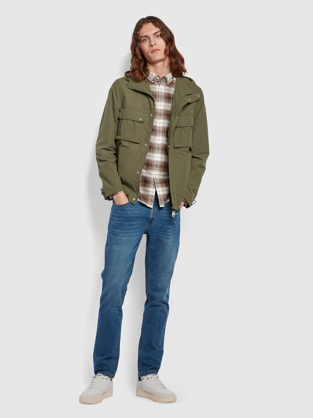 Jay Regular Fit Hooded Parka Jacket In Vintage Green