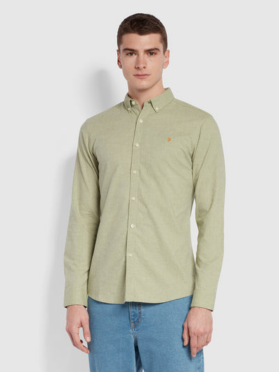 Steen Slim Fit Long Sleeve Brushed Shirt In Moss Green