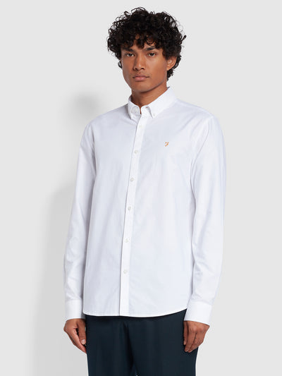 Brewer Casual Fit Long Sleeve Organic Cotton Oxford Shirt In White