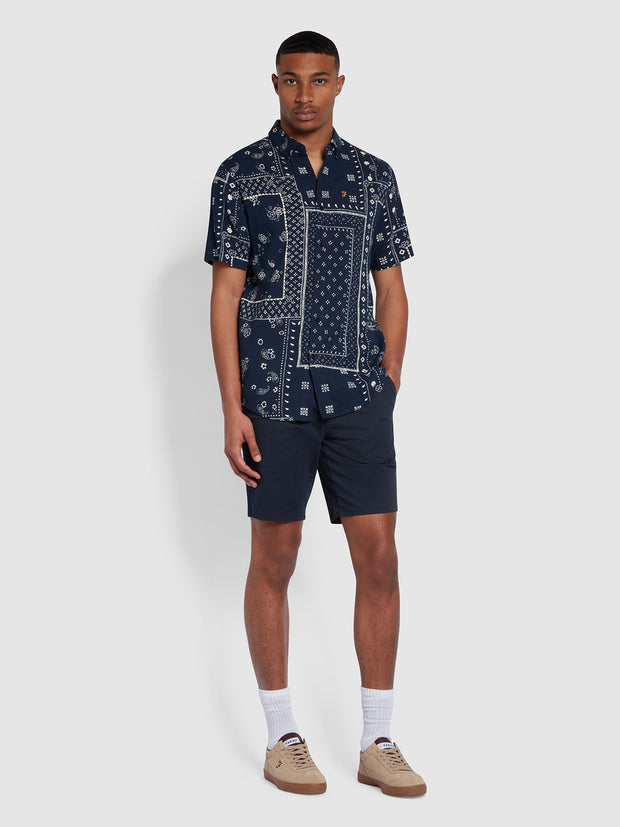 Marcus Casual Fit Print Short Sleeve Shirt In True Navy